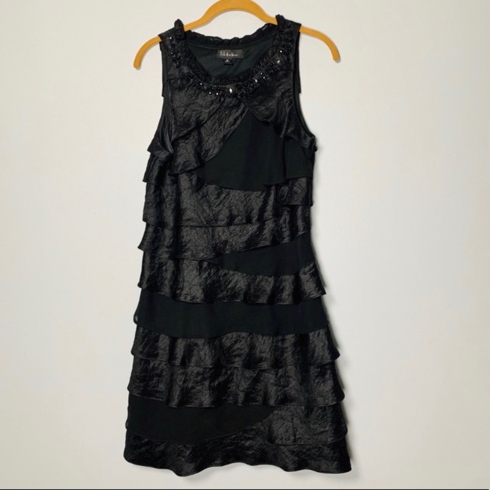 S. L. Fashions Black Ruffled Party Dress
